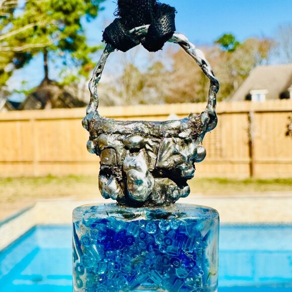 Repurposed VINTG Perfume Glass Bottle Pendant Necklace w Rustic Silver Metalwork - Picture 9 of 15